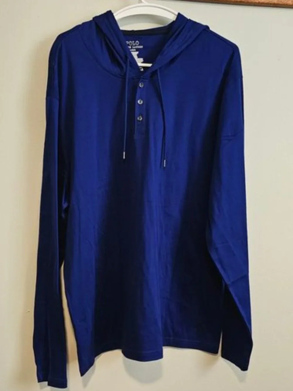 **NWT** Men’s Polo Ralph Lauren Blue Long Sleeve Hooded Shirt, Large